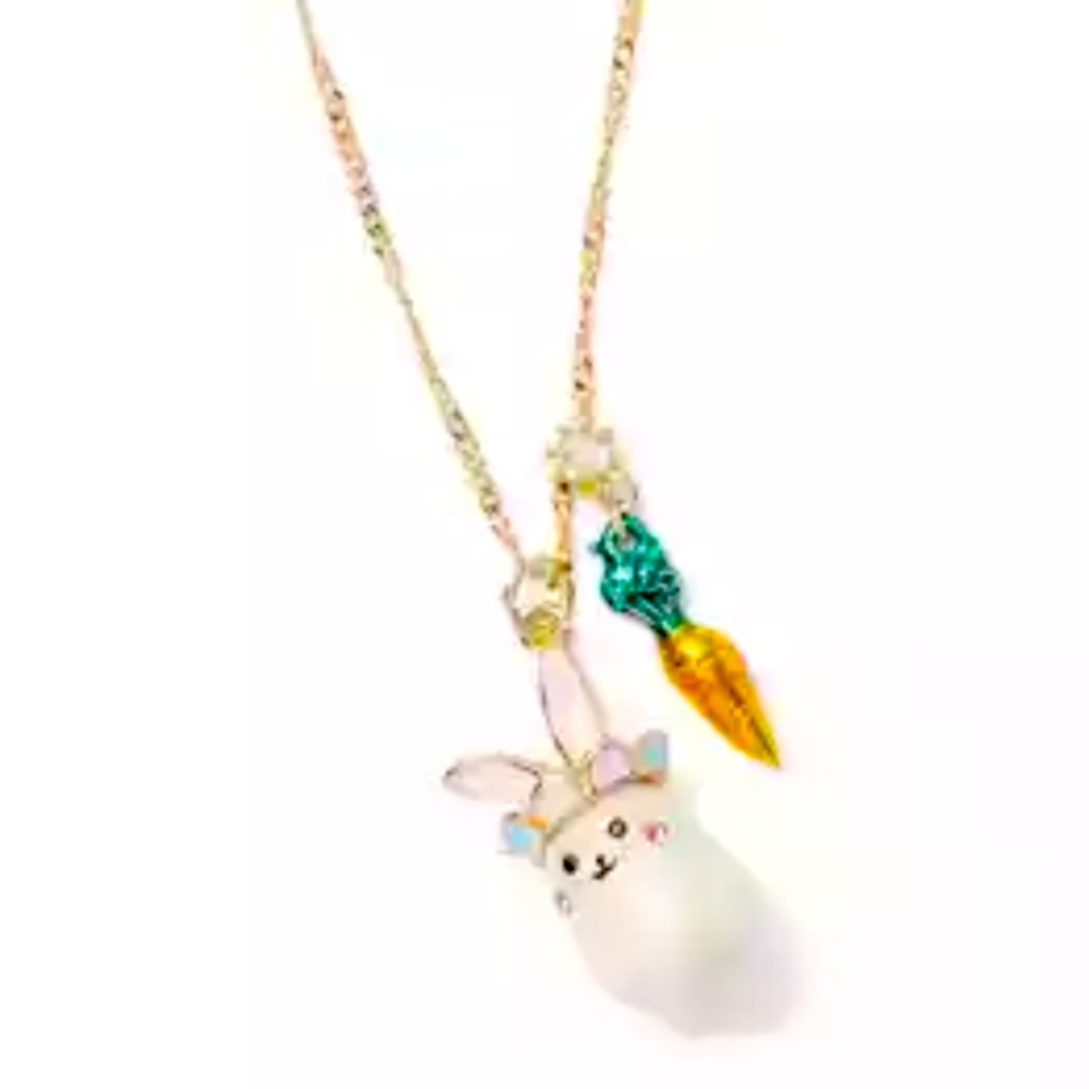 New Betsey Johnson Pearl Critters Bunny Short Pendant Necklace - Picture 3 of 11